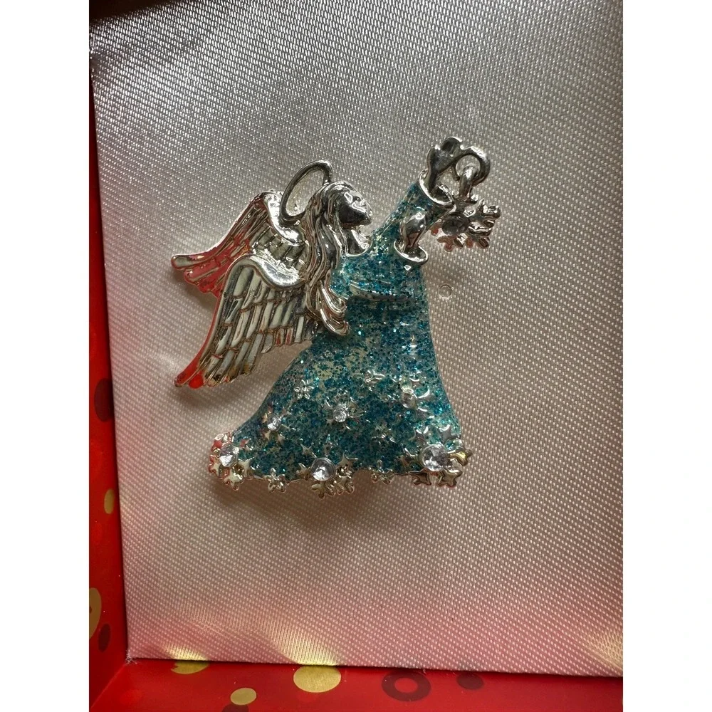 New‎ Christopher Radko Brooch Pin Blue Silver Glitter Boxed Shiny Brite